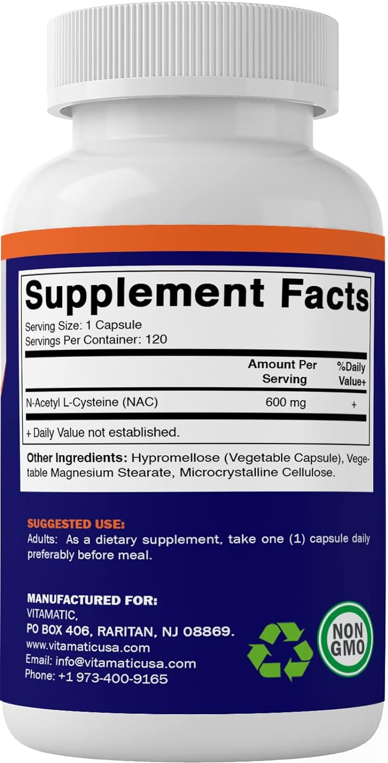 Vitamatic NAC N Acetyl L-Cysteine 600 mg 120 Veg Capsules : Health & Household