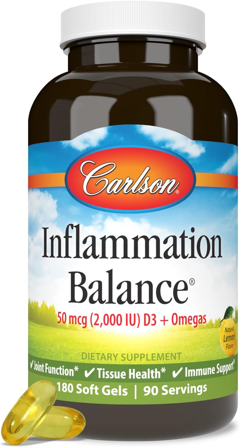 Carlson - Inflammation Balance, Balanced Omega-3 & Omega-6 Ratio, With D3, Norwegian, Wild-Caught Fish Oil Supplement With Fatty Acids, Sustainably Sourced Fish Oil Capsules, 180 Softgels : Health & Household