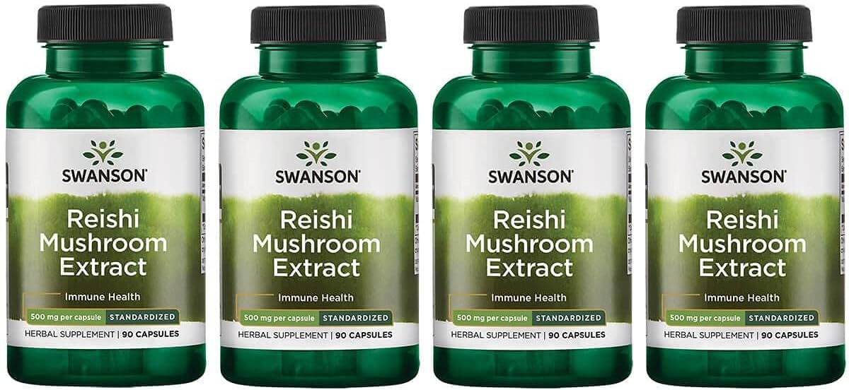 Swanson Reishi Mushroom Extract 500 Milligrams 90 Capsules (4 Pack)
