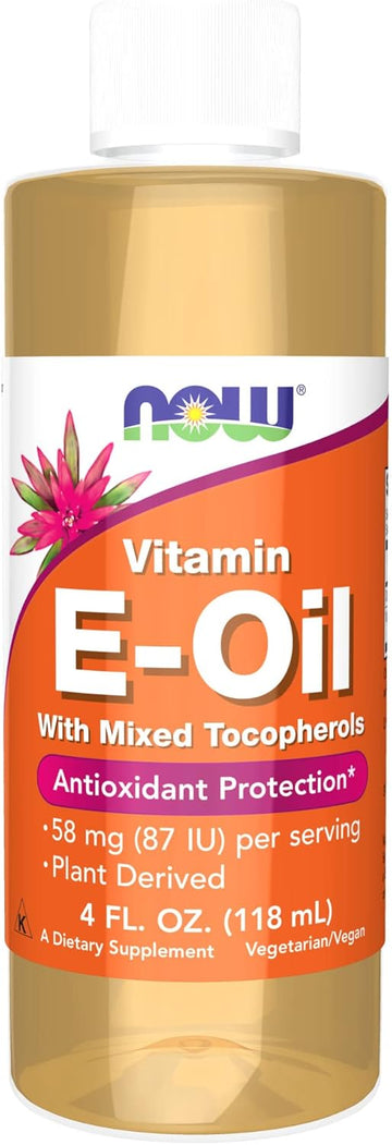 NOW Supplements, Natural Vitamin E-Oil (D-Alpha Tocopherol) plus Mixed Tocopherols, Antioxidant Protection*, 4-