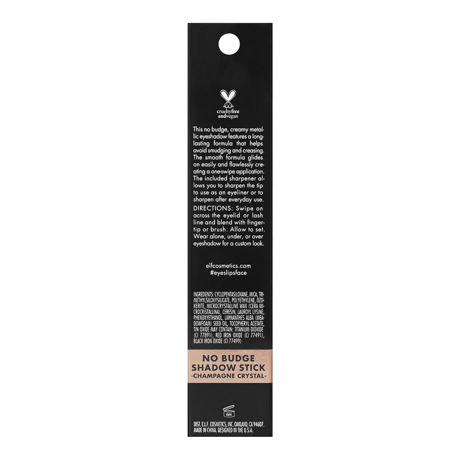 E.L.F. No Budge Shadow Stick, Longwear, Smudge-Proof Eyeshadow, Twist-Up Design & Built-In Sharpener, Vegan & Cruelty-Free, Magnetic Pull : Beauty & Personal Care
