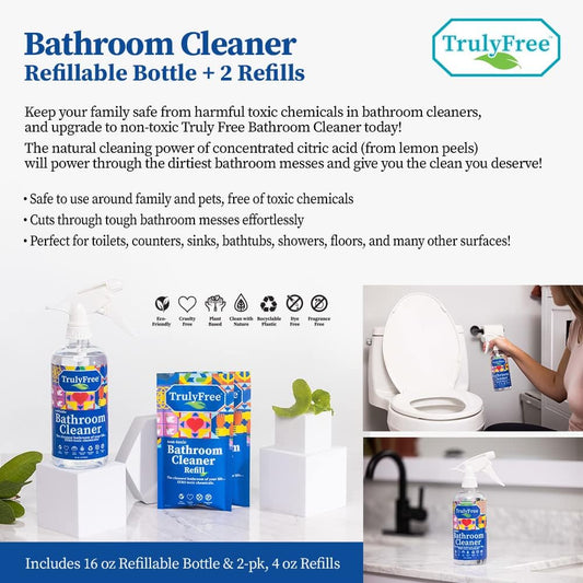 Truly Free Bathroom Cleaning Bundle, Natural, No Chemical Cleaners For Everything In Your Bathroom, Kitchen, And Home (All-In-One Bathroom Cleaning Bundle (7 Products))