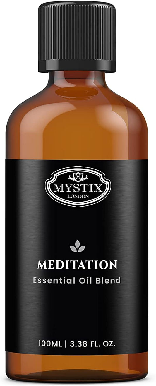 Mystix London | Meditation Pure & Natural Essential Oil Blend 100ml - for Diffusers, Aromatherapy & Massage Blends | Perfect as a Gift | Vegan, GMO Free