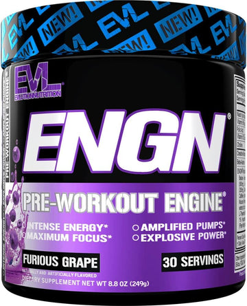 Evl Intense Pre Workout With Creatine - Pre Workout Powder Drink For Lasting Energy Focus And Recovery - Engn Energizing Pre Workout For Men With Beta Alanine Caffeine And L Theanine (Furious Grape)