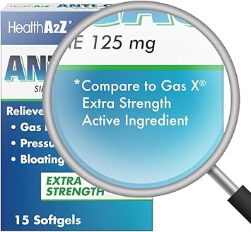 Healtha2Z® Gas Relief Simethicone | 125Mg | Extra Strength | Relieves From Stomach Discomfort And Gas | Anti Flatulence | Relieves Gas Fast And Bloating (15 Counts (Pack Of 3))