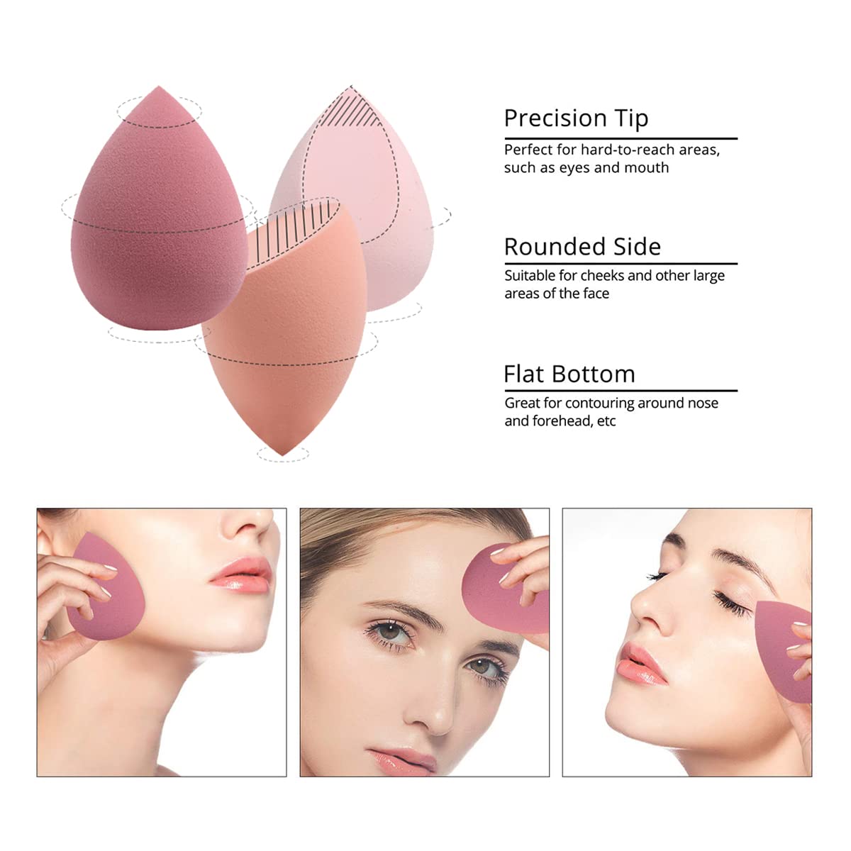 5 Pcs Makeup Sponges Set - 4 Beauty Sponges Blending Blenders With 1 Holder And Egg Case, Flawless For Cream, Powder And Liquid (Pink)