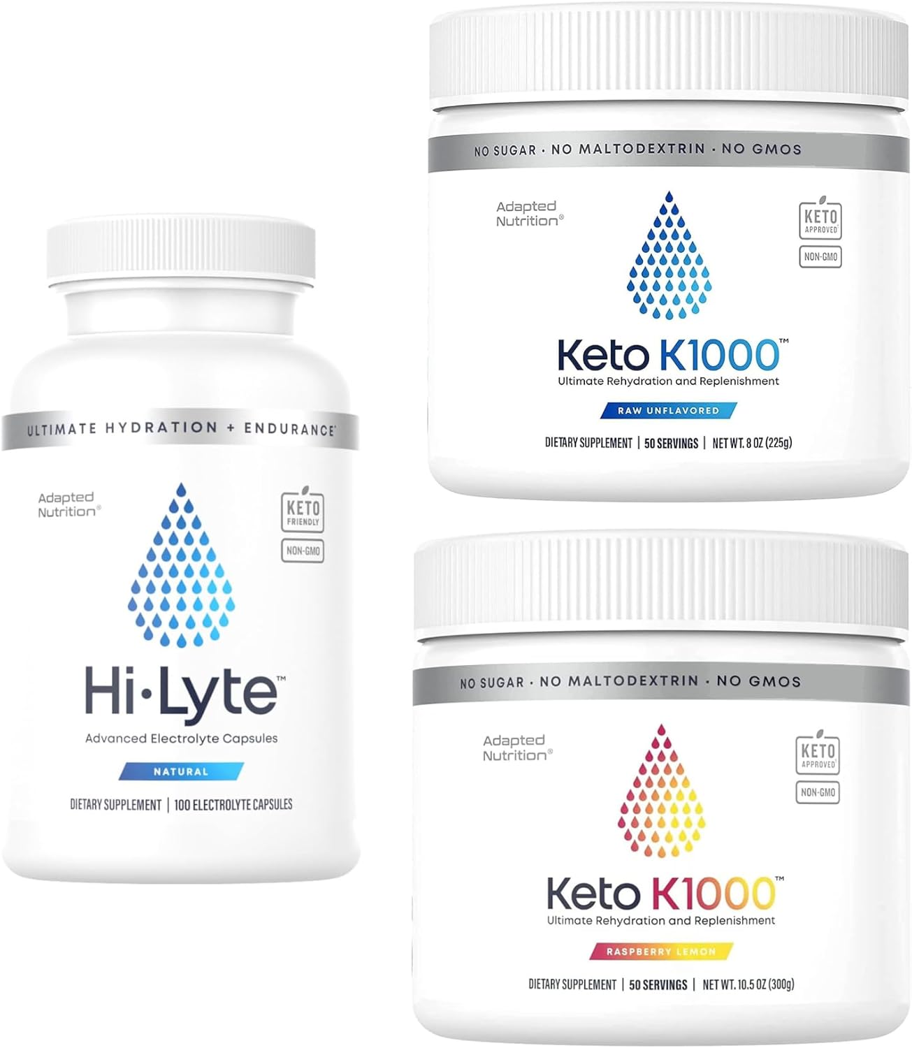 Hi-Lyte Electrolyte Replacement Capsules & Keto K1000, Unflavored And Raspberrry Lemon