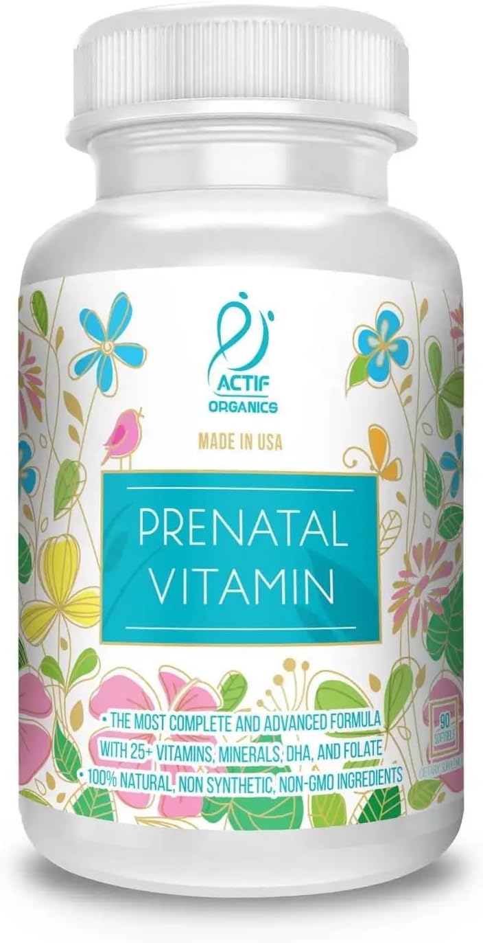 Actif Organic Prenatal Vitamin With 25+ Organic Vitamins, 100% Natural, Dha, Epa, Omega 3, And Organic Herbal Blend - Non-Gmo, 45-Day Supply