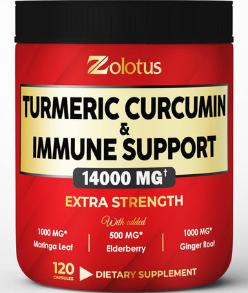 Turmeric Curcumin & Immune Support, 95% Curcuminoids, Equivalent To 14000Mg, With Ginger, Garlic Bulb, Elderberry, Quercetin, Joint Inflammatory & Absorption Support, Immune Defense Supplement