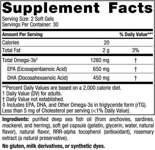 Nordic Naturals Ultimate Omega, Lemon Flavor - 60 Soft Gels - 1280 mg Omega-3 - High-Potency Omega-3 Fish Oil Supplement with EPA & DHA - Promotes Brain & Heart Health - Non-GMO - 30 Servings