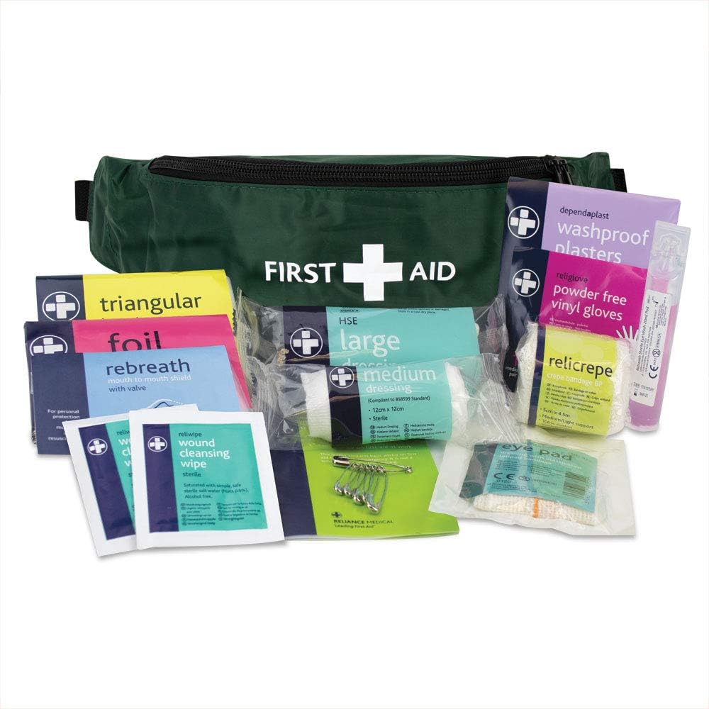 Reliance Medical - Playground First Aid Kit In Green Riga Bumbag, Ideal For Playground Injuries And Typical School Ground Accidents - Contains Bandages, Dressings, Eye Pads, Plasters, Wipes & More : Amazon.co.uk: Health & Personal Care