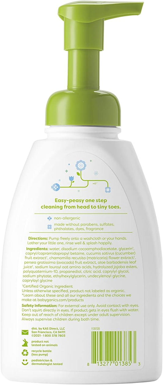 Babyganics Baby Shampoo + Body Wash Pump Bottle, Fragrance Free, Non-Allergenic And Tear-Free, 16 Fl Oz, Packaging May Vary