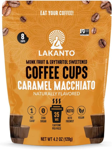 Lakanto Sugar Free Caramel Macchiato Coffee Cups - Sweetened with Monk Fruit Sweetener and Erythritol (Caramel Macchiato - 8 Cups - Pack of 1)