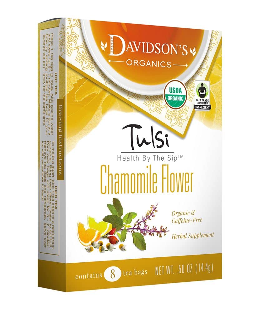 Davidson'S Organics, Tulsi Chamomile Flower, 8-Count Tea Bags, Pack Of 12