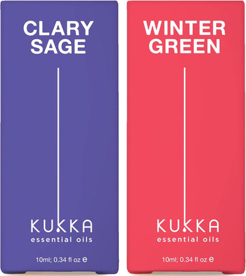 Sage Oil For Diffuser & Wintergreen Essential Oil For Diffuser Set - 100% Natural Aromatherapy Grade Essential Oils Set - 2X0.34 Fl Oz - Kukka