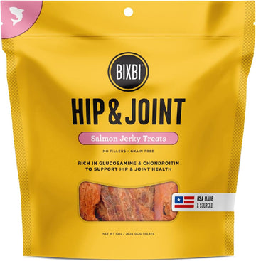 BIXBI Hip & Joint Support Salmon Jerky Dog Treats, 10 Oz - USA Made Grain Free Dog Treats - Glucosamine, Chondroitin For Dogs - High In Protein, Antioxidant Rich, Whole Food Nutrition, No Fillers