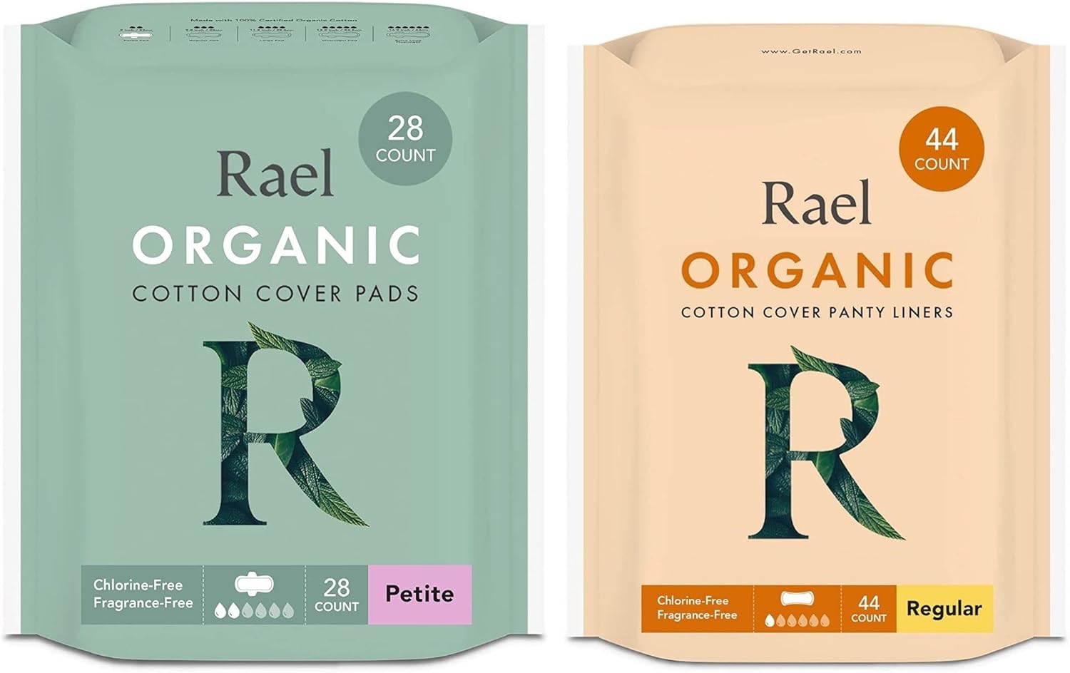 Rael Period Bundle - Organic Cotton Cover Petite Pads (28 Count) & Panty Liners (Regular, 44 Count)