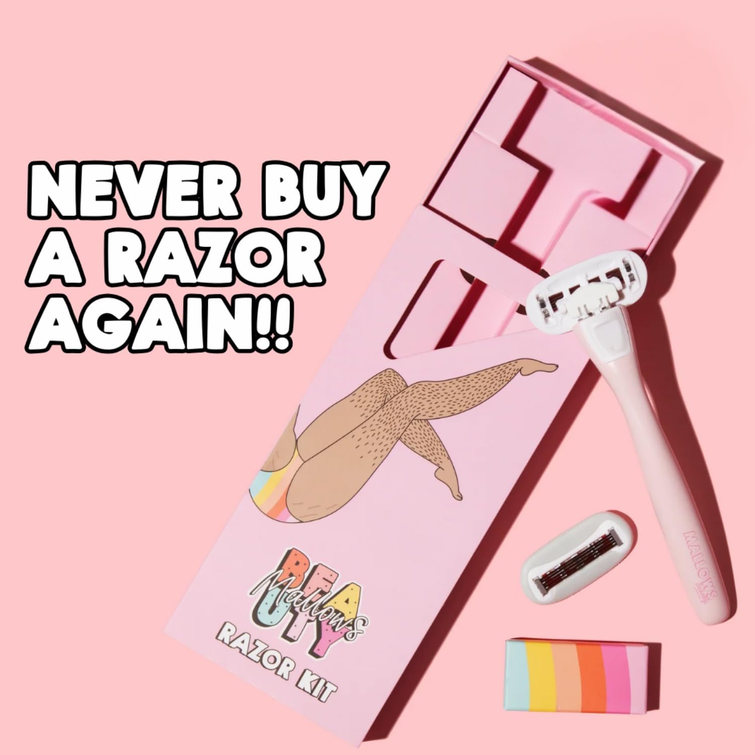 Mallows Beauty Razor Kit, Contains a Razor Handle and 2 Heads with Vegan Lubricating Strips, Aloe Vera and Vitamin E, Razors for Women, Pack of 2 : Amazon.co.uk: Health & Personal Care