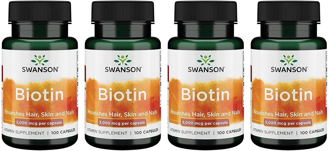 Swanson Biotin 5,000 Mcg 100 Caps 4 Pack
