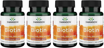 Swanson Biotin 5,000 Mcg 100 Caps 4 Pack
