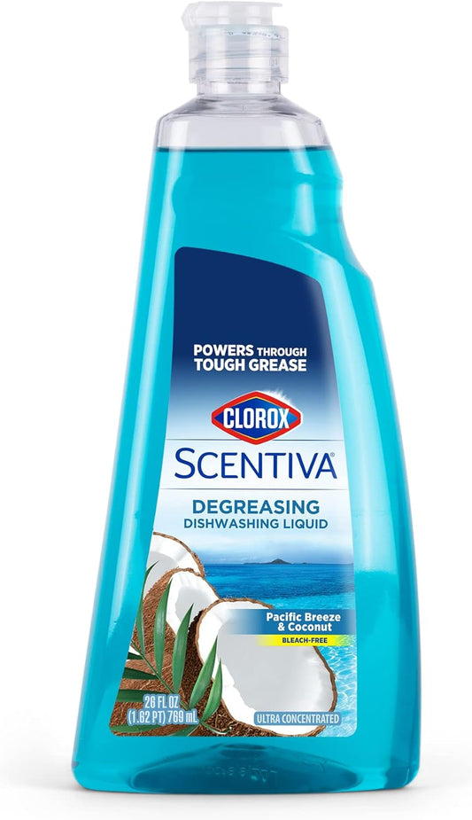 Clorox Scentiva Dishwashing Liquid Soap | Smells Great and Cuts Through Grease Fast | Quick Rinsing Formula for a Powerful Clean You Can Trust, Pacific Breeze & Coconut, 26 Oz (Pack of 6)