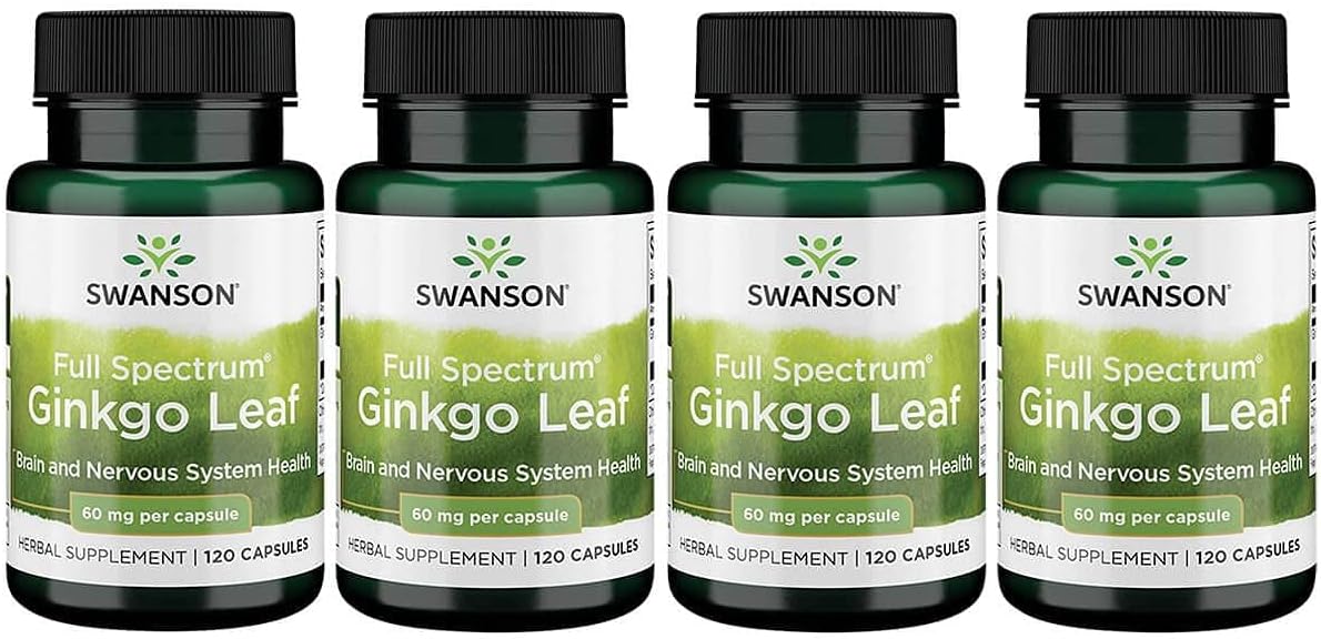 Swanson Full-Spectrum Ginkgo Leaf Brain Memory Support Nervous System Health 60 Milligrams 120 Capsules (4 Pack)