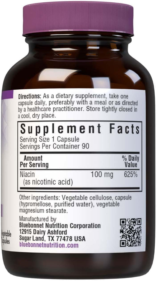 Bluebonnet Niacin 100 Mg Vegetable Capsules, 90 Count ('743715004597)