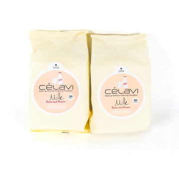 Celavi Makeup Remover Cleansing Wipes Removing Towelettes 2 Packs - 60 Sheets (Milk)