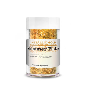 Bakell Shimmer Flakes - Metallic Gold (25G 1X Jar) | Edible Glitter Flakes For Cakes, Cupcakes, Decoration