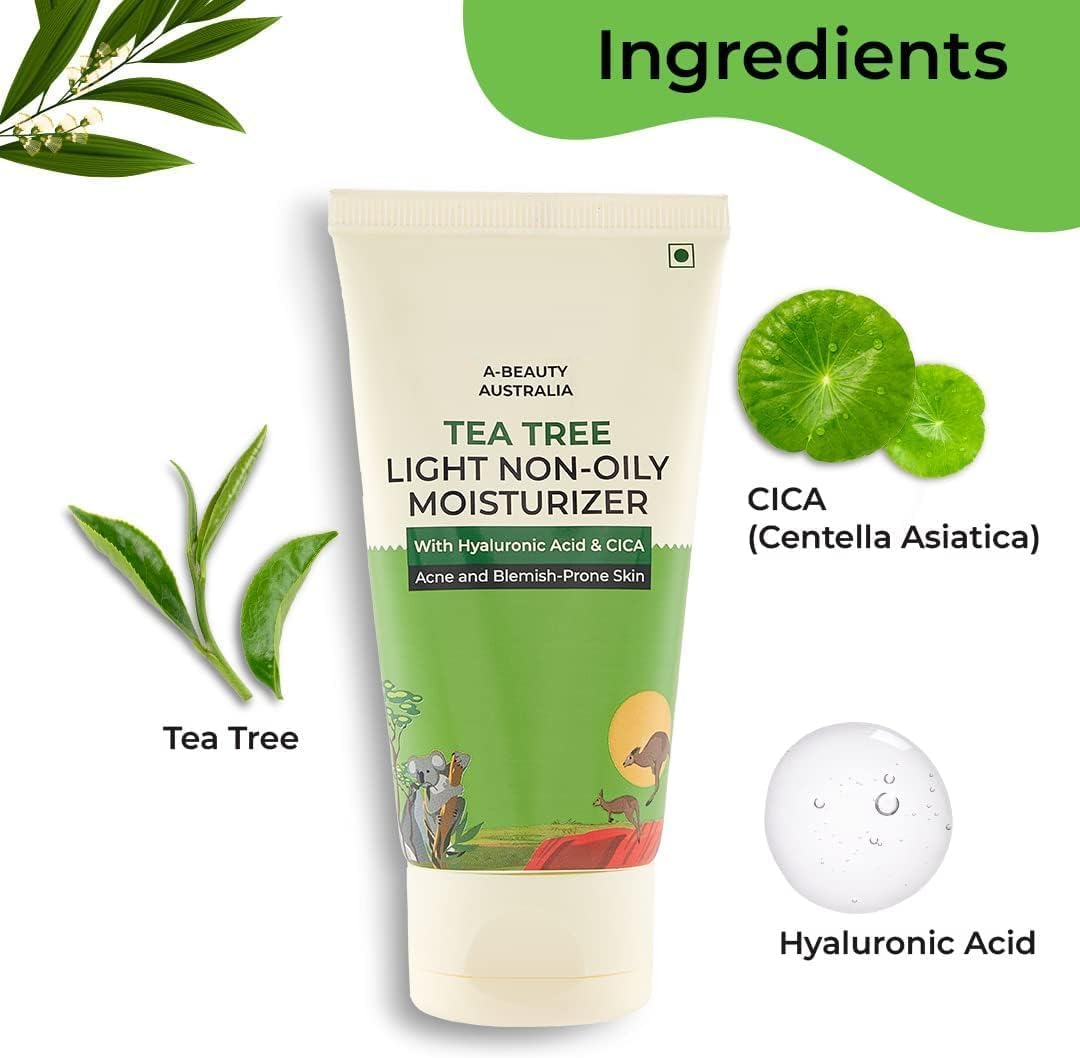 Hyd Australian Tea Tree Oil Free Moiisturizer For Face For Oily & Acne Prone Skin With & Cica |Tea Tree Light Non-Oily Moiisturizer For Face |Face Moiisturizer For Women & Men | 80 Gm