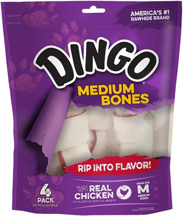Dingo Premium Medium Bones, Rawhide For Dogs, Made With Real Chicken : Pet Rawhide Treat Bones : Pet Supplies