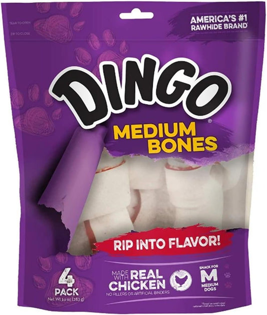 Dingo Premium Medium Bones, Rawhide For Dogs, Made With Real Chicken : Pet Rawhide Treat Bones : Pet Supplies