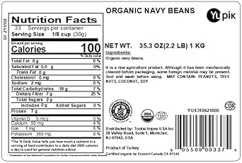 Yupik Organic Navy Beans, 2.2 Lb, Non-Gmo, Vegan, Gluten-Free, Pack Of 1