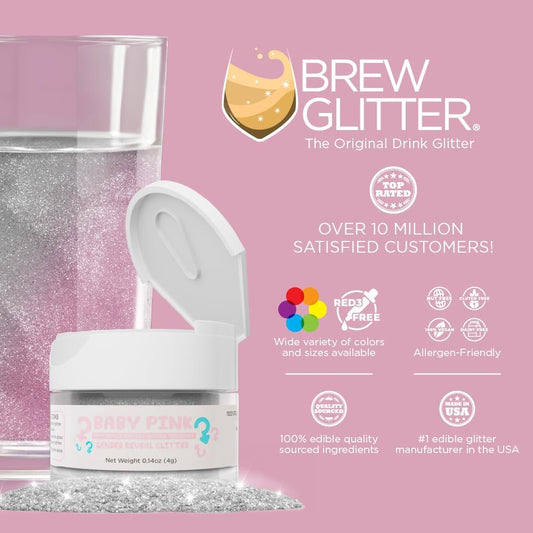 Brew Glitter - Baby Pink Gender Reveal Color Changing Edible Drink Glitter (4G, 1X Jars) For Clear Cocktails, Mocktails And Other Beverages!