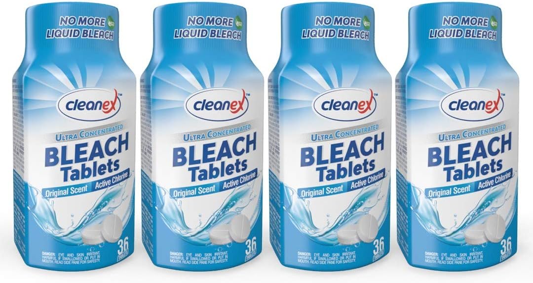 Bleach Tablets, New Advanced Formula Ultra Concentrated Water-Soluble Bleach Tablets for Laundry and Multipurpose Cleaning 36 Tablets No Phosphate NO More Liquid Bleach! (Original 4 Packs)