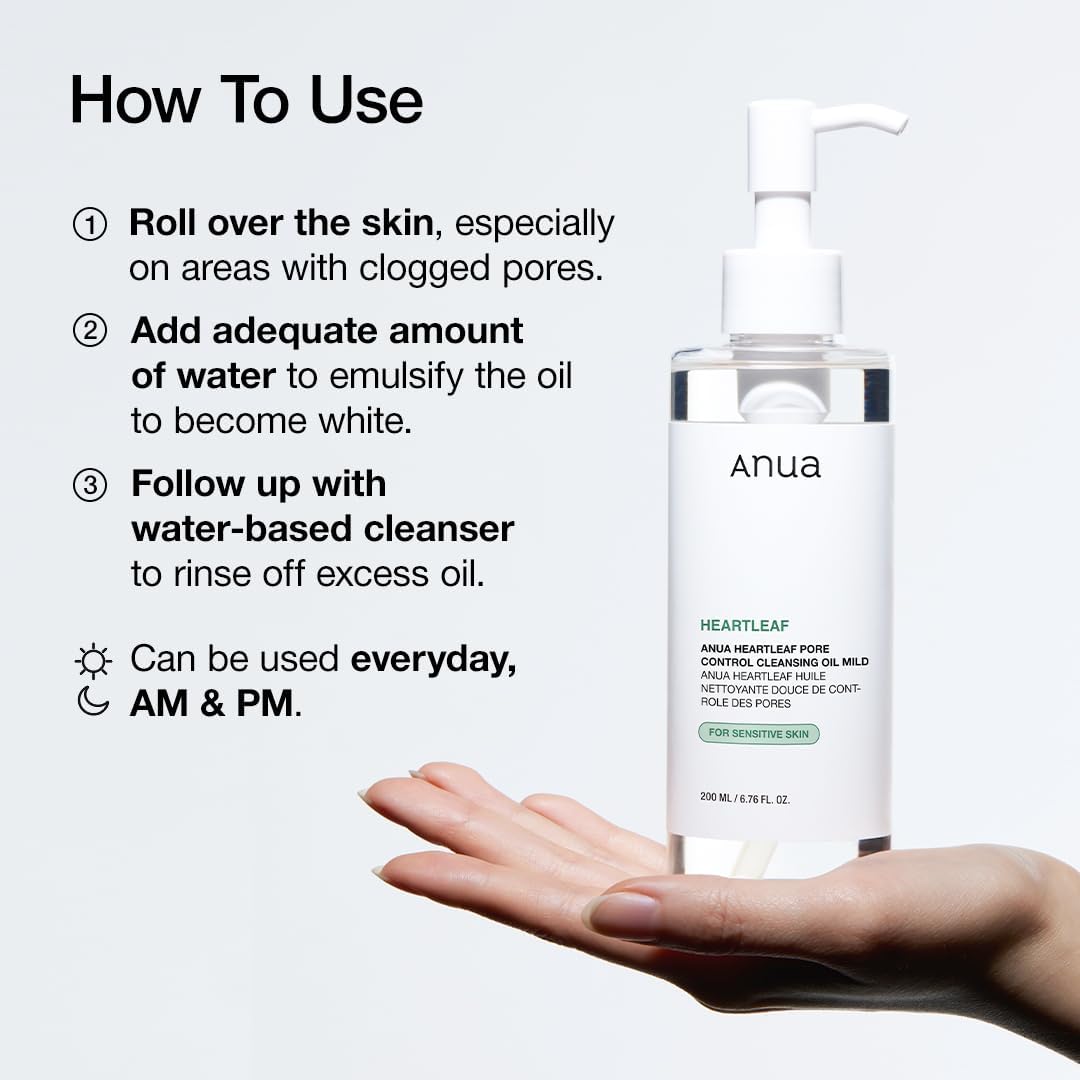 ANUA Heartleaf Pore Cleansing Oil MILD Sensitive Skin Face Wash, Oil Cleanser for Face, Makeup Blackhead Remover, Korean Skin Care, Non-Comedogenic, Fragrance Free, 200ml/6.76fl oz : Amazon.co.uk: Beauty