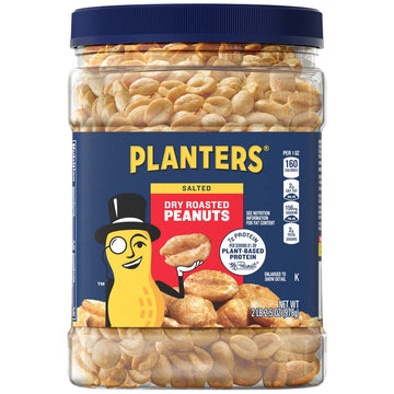 Planters Dry Roasted Peanuts, 34.5 Oz Resealable Plastic Jars (Pack Of 6) - Peanuts With Sea Salt - Peanut Snacks - Shareable Snacks - Great School Snack Or Work Snack - Kosher