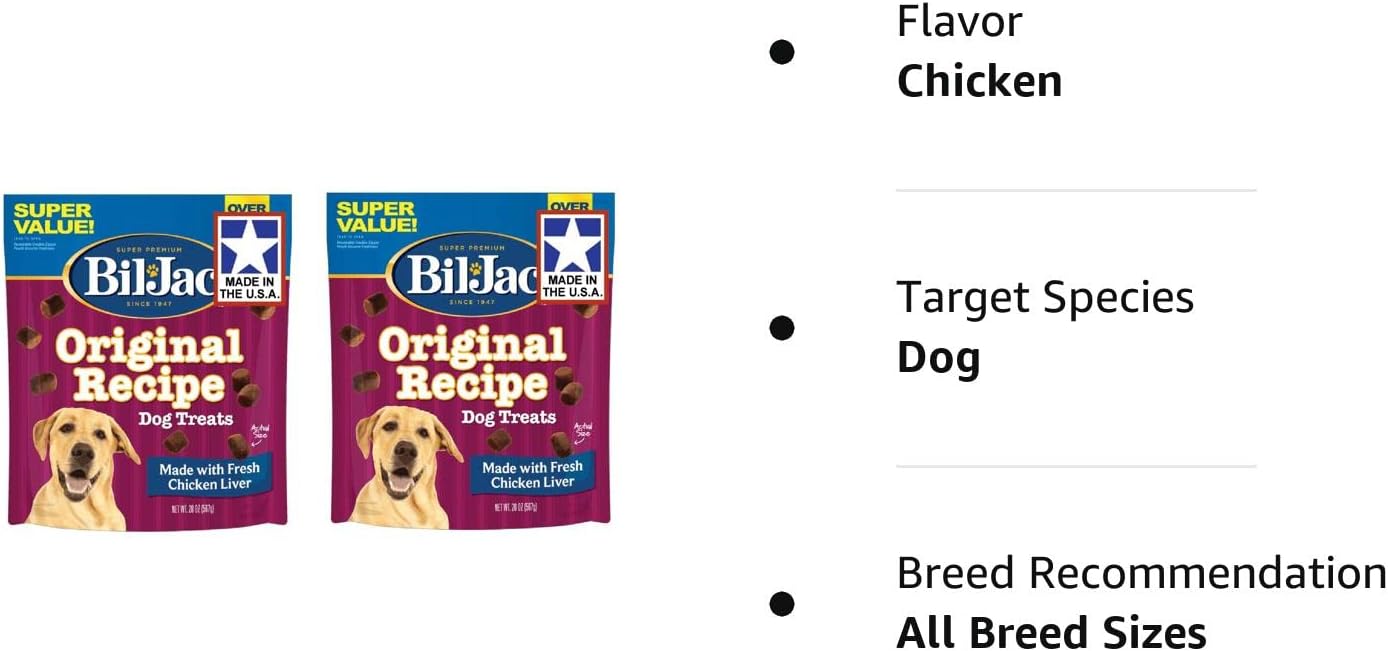 Bil-Jac Dog Treats - Original Recipe Chicken Liver Soft Puppy Training Treat Rewards, 20oz Resealable Double Zipper Pouch (2-Pack) : Pet Supplies