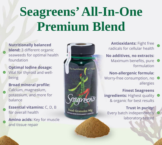 Seagreens Seaweed Food Supplement Granules, 90G, 3 Month Supply, Vegan & Additive-Free, Seaweed Supplement For Humans & Diet Support