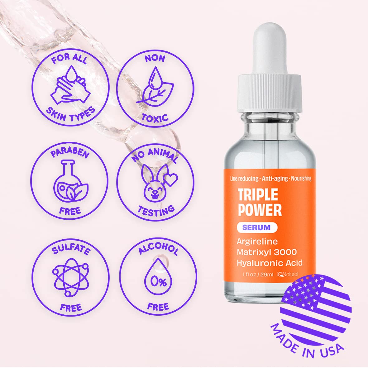 Iq Natural Argireline & Matrixyl 3000 Serum - Anti-Aging Peptide For Face, Hydrating Face Serum For Women And Men, 1Oz
