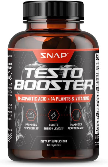 Snap Testosterone Booster for Men - Promotes Muscle Growth, Booster for Men's Sex Drive, Enhancing Natural Energy, Stamina and Strength, 60 Capsules