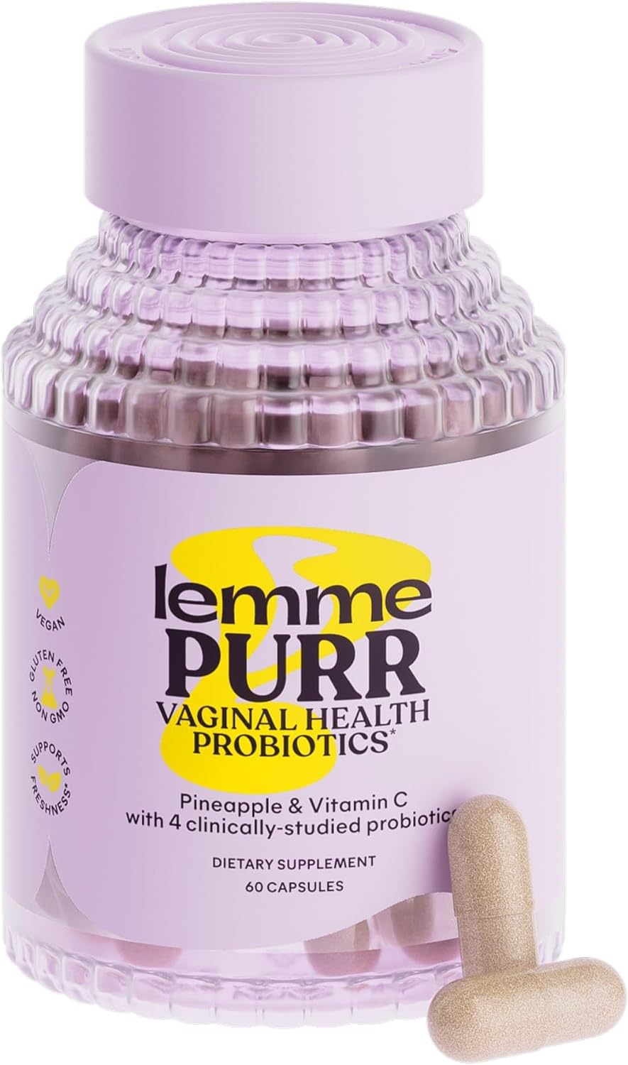 Lemme Purr Vaginal Probiotics for Women - Promotes pH Balance, Healthy Vaginal Odor & Urinary Tract Health w/Lactobacillus Blend, Clinically Tested Strains, Pineapple & Vitamin C - 60 Veggie Capsules