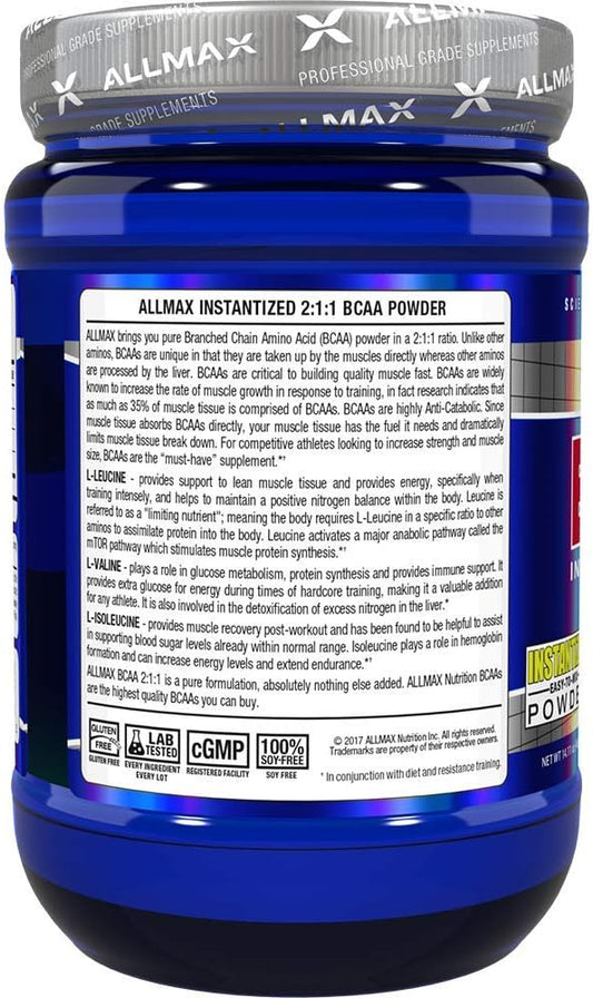 Allmax Nutrition Bcaa 2:1:1 Powder, Amino Acid Supplement For Muscle Recovery, Unflavored, 400 Gram (Pack Of 1)