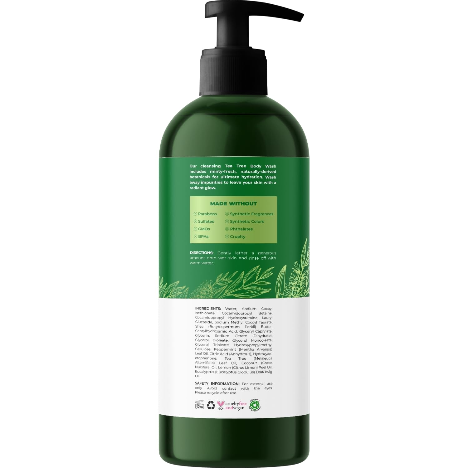 Tea Tree Oil Body Wash - Hydrating Shower Gel Tea Tree Body Wash for Women and Men - Women and Mens Body Soap with Peppermint and Tea Tree Essential Oil and Moisturizing Body Wash for Dry Skin Care : Beauty & Personal Care