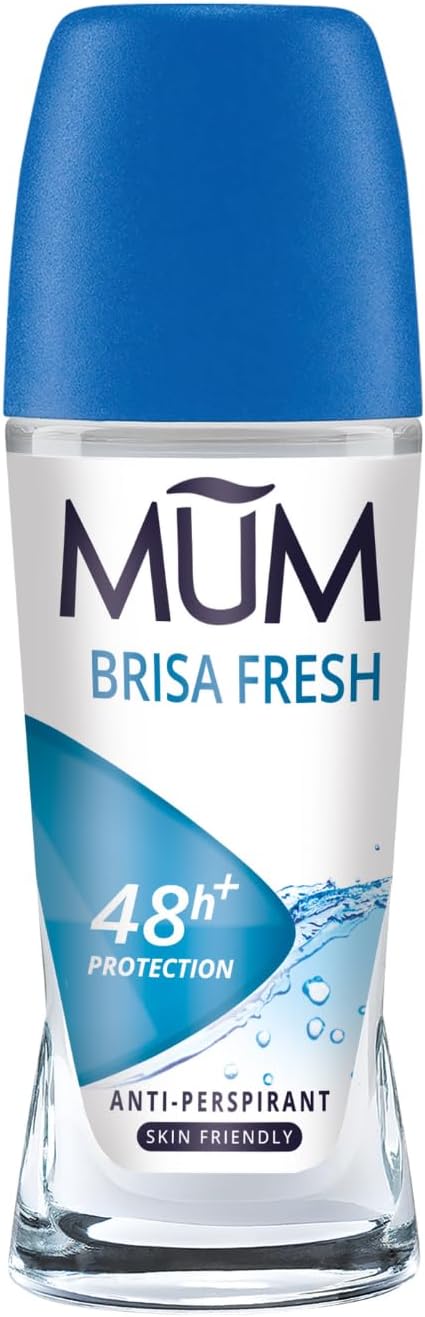 Mum Brisa Fresh Roll On Deodorant, 48 Hours Plus Protection, Anti-Perspirant, Vegan, Sustainable Glass Bottle, Alcohol Free Womens Mens Deodorant, Fresh Breeze Fragrance, 50 Ml, Pack Of 6