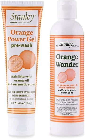 Stanley Home Products Orange Power Gel & Orange Wonder Stain Remover - Complete Cleaning Set - Removes Odors and Tough Stains Oil Grease and More on Fabric Upholstery and Other Surfaces