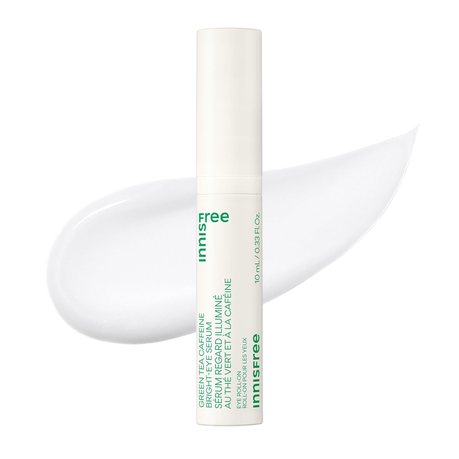 Innisfree Green Tea Caffeine Depuffing Eye Serum With Niacinamide, Cooling Korean Eye Roll-On For Hydration And Brightening