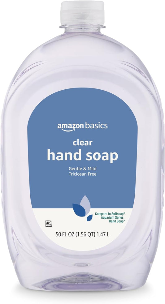 Amazon Basics Gentle & Mild Clear Liquid Hand Soap Refill, Triclosan-Free, 50 Fl Oz (Pack Of 2) (Previously Solimo)