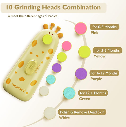 Baby Nail Trimmer Electric Baby Nail File With Light 10 Grinding Heads Safe Quiet Baby Nail Grooming Care Kit For Newborn Infant Toddler Toes Fingernails - Orange