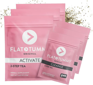 Flat Tummy Tea Detox Tea (4 Week Program) – 2-Step Detox Tea To Boost Energy & Reduce Bloating* - All Natural Detox Cleanse W/Green Tea, Lemon Balm, Dandelion, Fennel, & More - Digestion Support (3 Pack)